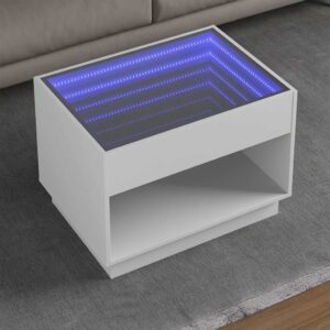 Moderner Couchtisch mit Infinity-LED-Effekt | Wohnzimmertisch (70 cm, Weiß)