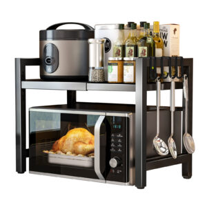 Premium Mikrowellenregal & Küchen-Organizer | Platzsparendes Aufbewahrungsregal (Schwarz)